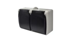 Gniazdo podwójne z uziemieniem natynkowe z klapką dymną Aqua Plus IP54 szaro grafitowe/ 40119