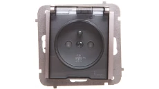 Sentia Gniazdo bryzgoszczelne z/u IP44 z klapką transparentną z przesłonami srebrny połysk 1466-56