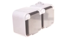 DELFINA Gniazdo hermetyczne podwójne z/u IP44 klapka szara GNH-2DZ/30/w