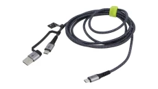 Kabel USB-C/A tekstylny 2w1, szary/srebrny, 70279 /3m/