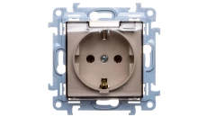 Simon 10 Gniazdo pojedyncze SCHUKO z uszczelką klapką transparetną kremowe 16A 250V IP44 CGSZ1B.01/41A