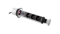 Biurkowy przedłużacz wpuszczany fi 60mm srebrny 3x gniazdo z uziemieniem 2xUSB 2,1A 5V AE-BPW3U60U-80