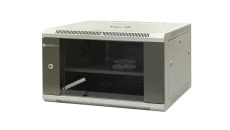 Szafa wisząca niedzielona 19 6U, drzwi blacha/szkło, ściągane osłony boczne z zamkiem,600×600×370 szer./gł./wys. mm RAL: szafa