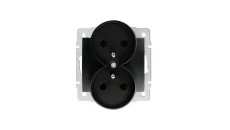LOGI Gniazdo zasilające francuskie podwójne z uziemieniem 021253142 czarny mat 33604