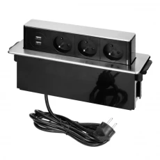 Gniazdo meblowe wysuwane z blatu z płaskim frezowanym rantem, ładowarką USB i przewodem 2m, 3x2P+Z, 2 x USB (2,4,OR-GM-9009/B-G