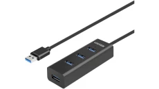 UNITEK Hub USB 3.0 A aktywny (BC1.2) na 4 porty USB A + gniazdo USB micro-B do zasilania czarny na kablu 0,3m