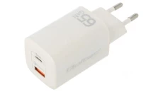 Qoltec Ładowarka sieciowa 65W GaN ULTRA 5-20V 2.25-3.25A 1 x USB typ C PD 1 x USB QC 3.0 Biała