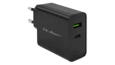Qoltec Ładowarka Super Quick PD 1xUSB-C 1xUSB 45W 5-20V 2.25-3A Czarna