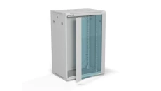 Szafa rack wisząca 19 cali 18U 600x450, drzwi szklane, tył i osłony boczne demontowalne, FLAT PACK kolor szary ALANTEC
