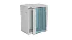 Szafa rack wisząca 19 cali 15U 600x450, drzwi szklane, tył i osłony boczne demontowalne, FLAT PACK kolor szary ALANTEC