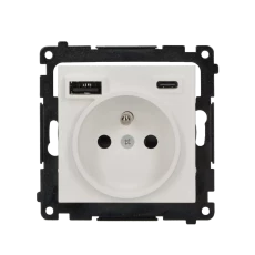 Simon 55 Gniazdo wtyczkowe z zintegrowaną ładowarką USB C+A (moduł), 2.1 A, 5 V DC, 230 V Biały mat TGZ1ZUSB2CA.01/111