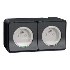 Mureva Styl Gniazdo 2P+PE podwójne z uziemieniem IP55 16A 230V AC antracytowe MUR36028