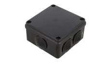 Skrzynka hermetyczna IP65 Puszka instalacyjna 100x100x50mm bezhalogenowa czarna z dławikami PG21 S-BOX 106c