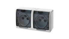 Hermes Gniazdo hermetyczne podwójne natynkowe z uziemieniem 16A IP44 z klapką dymną białe GNT 0322-01