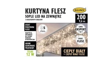 Kurtyna świetlna zewnętrzna FLESZ 200 LED SOPLE z gn. ciepły biały/flesz 9,6m szer. +1,5m, łącz. max 5 kpl. 230V 12W IP44 25-695