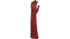 Rękawice chemiczne z PVC na wkładzie z dżerseju całkowicie powlekane wysoka odporność chemiczna dł. 60 cm kolor czerwony rozmiar